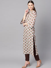 Multi Colored Straight kurta With Solid Chocolate brown pants & dupatta