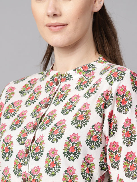 Multi Colored Straight kurta With Solid Chocolate brown pants & dupatta