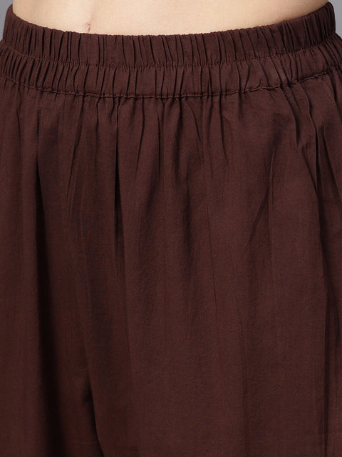 Multi Colored Straight kurta With Solid Chocolate brown pants & dupatta