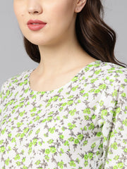 White and green Colored kurta with Flared sleeves & Round neck