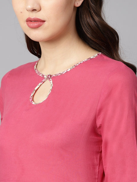 Pink Gathered Short Kurta With printed Sharara & Dupatta