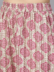 Pink Gathered Short Kurta With printed Sharara & Dupatta