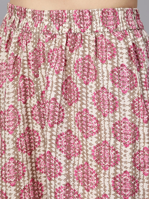 Pink Gathered Short Kurta With printed Sharara & Dupatta