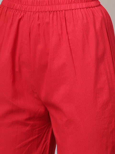 Coral Pink printed Straight Kurta with Sharara & Gold printed Organza Dupatta