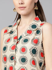 Cream Geometric Printed Straight Kurta with Solid Red Pants