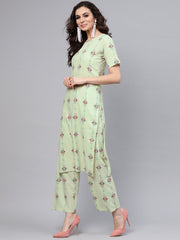 Pastel Green Printed half sleeve Staright Kurta with Pants