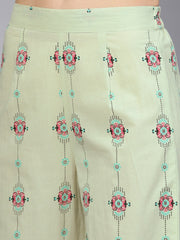 Pastel Green Printed half sleeve Staright Kurta with Pants
