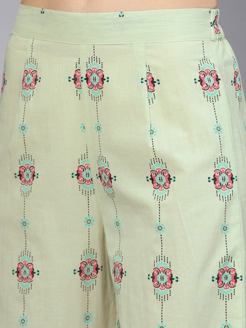 Pastel Green Printed half sleeve Staright Kurta with Pants