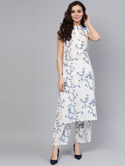 White Printed Sleeveless Kurta with Pant
