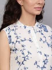 White Printed Sleeveless Kurta with Pant
