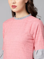 Light Pink Kurta with Pleated Neckline with Flared Sleeves