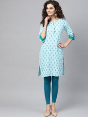 Sky blue Round neck with button detailing 3/4th sleeve kurta