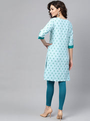 Sky blue Round neck with button detailing 3/4th sleeve kurta