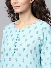 Sky blue Round neck with button detailing 3/4th sleeve kurta