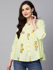 Lemon Yellow color floral printed tunic