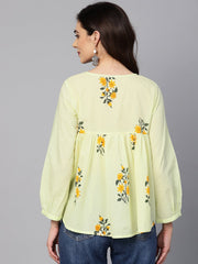 Lemon Yellow color floral printed tunic