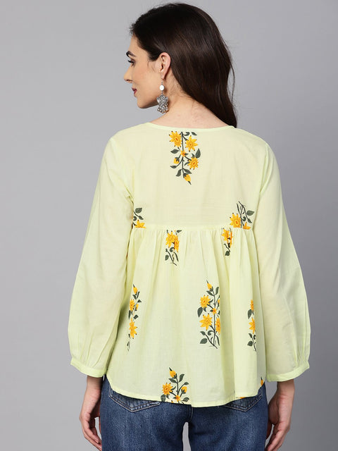 Lemon Yellow color floral printed tunic