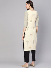 Women Off-White & Black Printed Kurta with Trousers