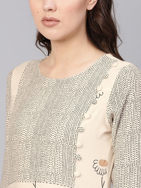 Women Off-White & Black Printed Kurta with Trousers