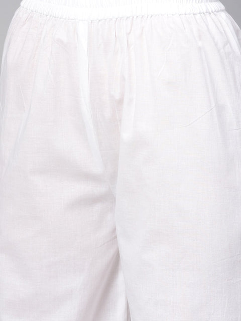 White Kurta Set With Palazzo &  cotton Megenta Lehriya dupatta