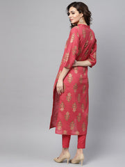 Pink Gold printed Straight Kurta Set & Pants Embellished with Gotta