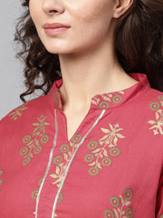 Pink Gold printed Straight Kurta Set & Pants Embellished with Gotta