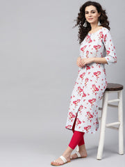 Powder Blue Floral Printed Kurta with Front Placket & Multiple Slits