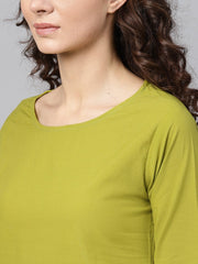 Solid Green Kurta Set with Beige Pant & Bhagalpuri printed Dupatta