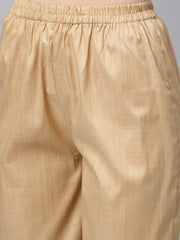 Solid Green Kurta Set with Beige Pant & Bhagalpuri printed Dupatta