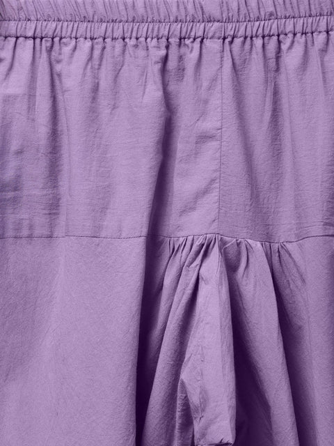 Purple & White Printed Staright Kurta Set with Solid Churidar & Mull Dupatta