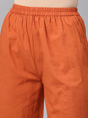 Rust Orange A-line Kurta Set With Pants & Bhagalpuri printed Dupatta