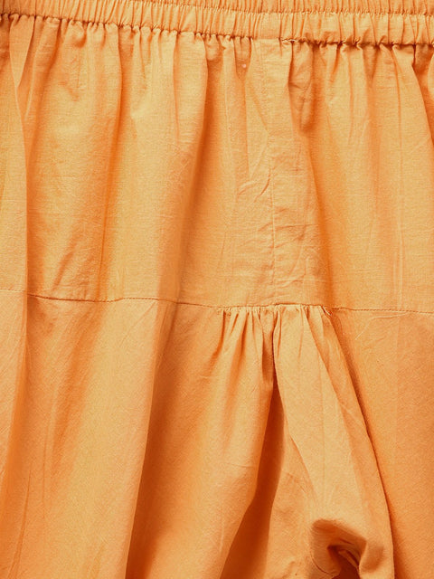 Solid Mustard Angrakha Kurta Set with Churidar & Multi Colored Dupatta