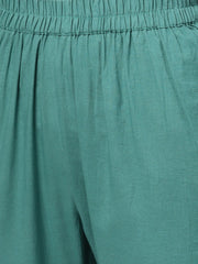 Pastel Green Straight Kurta Set with Solid teal Green Pants & Dobby Printed Detailing