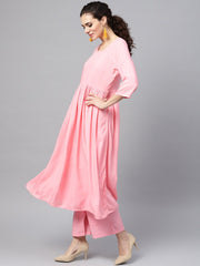 Solid Pink Anarkali Kurta with Palazzo & Bhagalpuri Dupatta