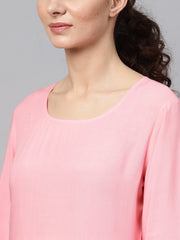 Solid Pink Anarkali Kurta with Palazzo & Bhagalpuri Dupatta