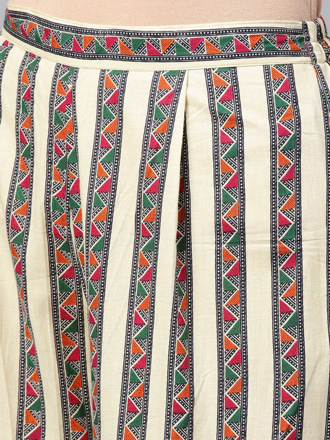 Solid Green Kurta Set with geometric Printed Sharara