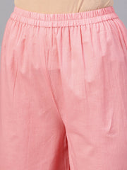 Peach 3/4th sleeve printed kurta set with sharara and red dupatta