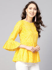 Women Yellow & Off-White Leheriya Print Tunic