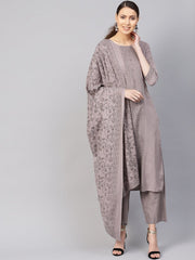 Women Grey Printed Kurta with Trousers & Dupatta