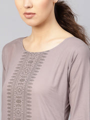 Women Grey Printed Kurta with Trousers & Dupatta