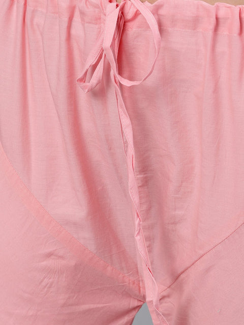 Women Pastel green and pink embroidered boat neck with v-slit 3/4th sleeves  kurta with pink churidar