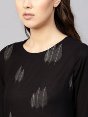 Women Black & Grey Printed Kurta with Trousers