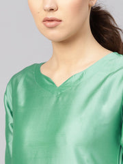 Women Sea Green & Maroon Solid Kurta with Palazzos & Dupatta