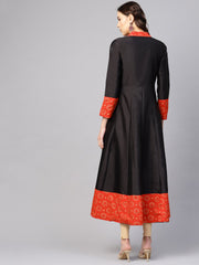 Women Black & Red Solid Midi Fit and Flare Dress