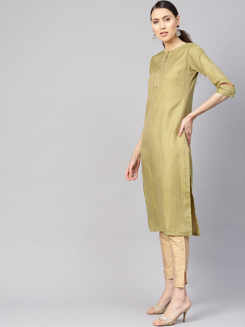 Women Green & Beige Solid Kurta with Trousers & Dupatta