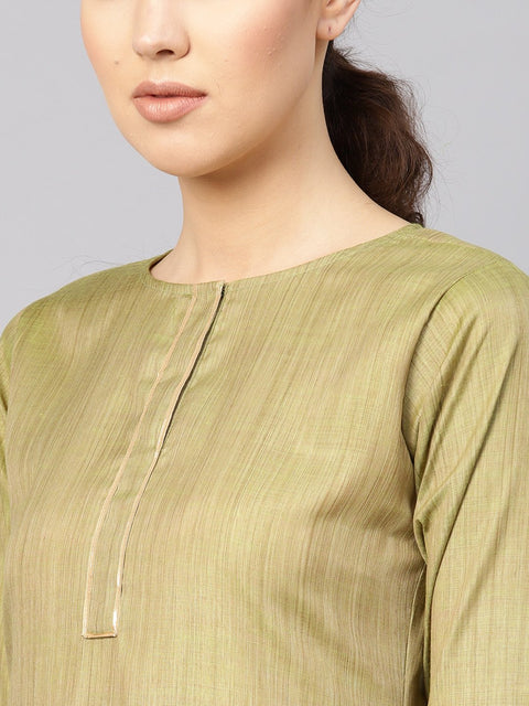 Women Green & Beige Solid Kurta with Trousers & Dupatta