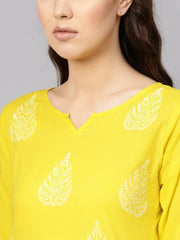 Women Yellow & White Printed Kurta with Palazzos