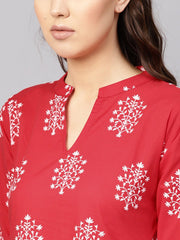 Women Red & White Printed Kurta with Trousers