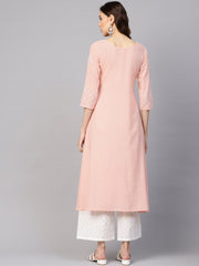 Women Peach-Coloured & White Block Print Kurta with Palazzos