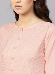 Women Peach-Coloured & White Block Print Kurta with Palazzos